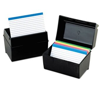 Oxford 01351 Plastic Index Card Flip Top File Box Holds 300 3 x 5 Cards, Matte Black (1 EA