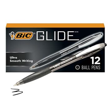 BIC Glide Retractable Ball Pens, Medium Point (1.0 mm), Black, Comfortable Rubber Grip For