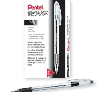 Pentel? R.S.V.P.? Ballpoint Pens, Fine Point, 0.7 mm, Clear Barrel, Black Ink, Pack Of 12