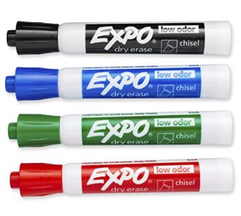 EXPO Low Odor Dry Erase Markers, Chisel Tip, Assorted Colors, 4 Count