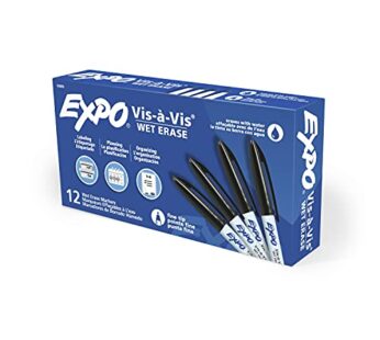 EXPO Vis-?-Vis Wet Erase Markers, Fine Point, Black, 12 Count