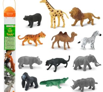 Safari Ltd. Wild TOOB – 12 Mini Figurines: Giraffe, Bear, Tiger, Camel, Lion, Crocodile, G