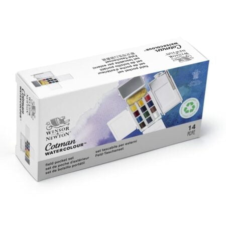 Winsor & Newton Cotman Watercolor Paint Set, Field Pocket Set, 12 Half Pan w/ Brush, Spong - Image 4