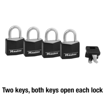 Master Lock Covered Aluminum Padlock with Key, Black, 4 Pack, 131Q - Image 4