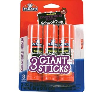 Elmer’s Disappearing Purple School Glue Sticks, Washable, 22 Grams, 3 Count