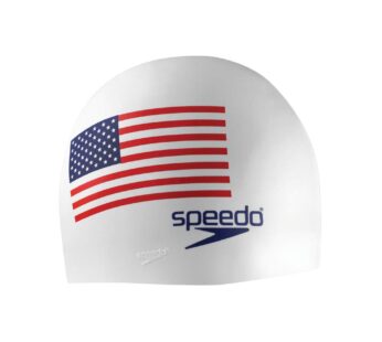 Speedo Unisex-Adult Swim Cap Silicone, White Flag