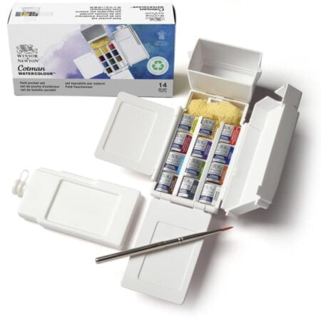 Winsor & Newton Cotman Watercolor Paint Set, Field Pocket Set, 12 Half Pan w/ Brush, Spong - Image 6