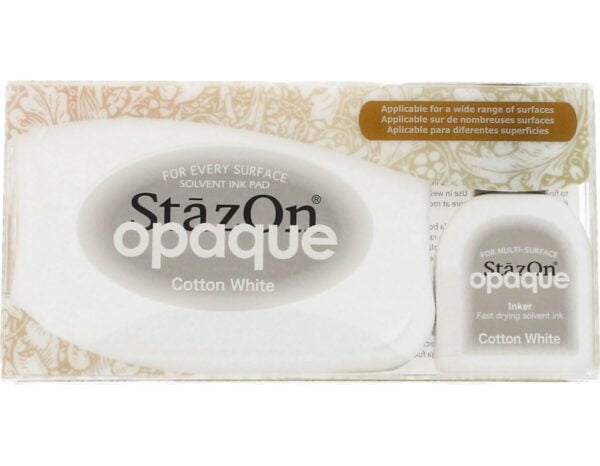 Tsukineko SZ000110 StazOn Opaque Un-Inked Pad and Inker, Cotton White, Pad and Inker