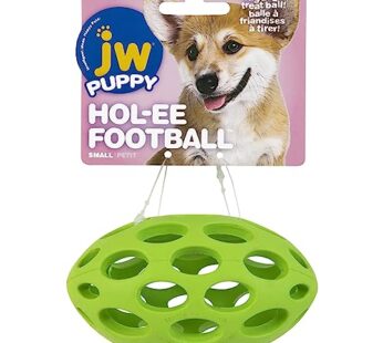 JW Pet Hol-ee Football Dog Toy Puzzle Ball, Natural Rubber, Small (5 Inch Length), Colors