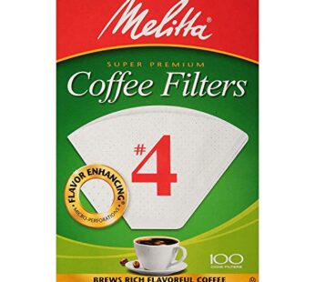 Melitta #4 Cone Coffee Filters, White, 100 Total Filters Count – Packaging May Vary