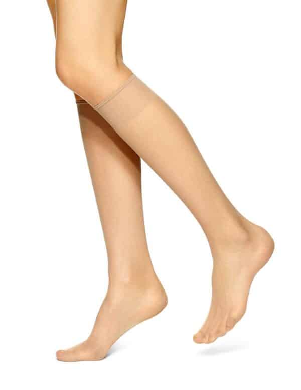 No nonsense Women's Knee High Pantyhose with Sheer Toe 2-Pack, Nude, One Size