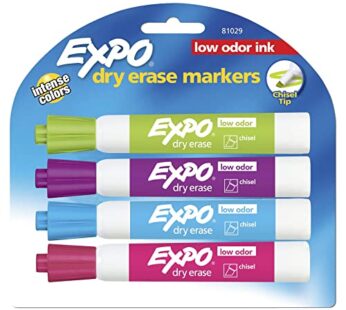 EXPO Low-Odor Dry Erase Markers, Chisel Tip, Fashion Colors, 4-Count