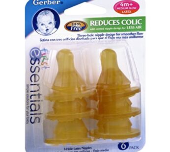 First Essentials by NUK Latex Baby Bottle Nipples, 6 Pack