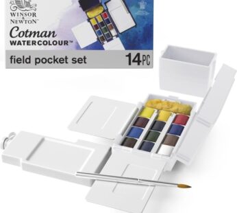 Winsor & Newton Cotman Watercolor Paint Set, Field Pocket Set, 12 Half Pan w/ Brush, Spong