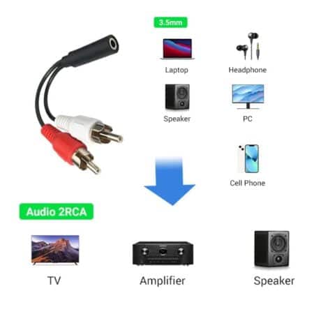 C&E 6 Inch 3.5mm Female to 2 RCA Male Stereo Audio Y Cable, Nickel Plated Adapter Compatib - Image 5