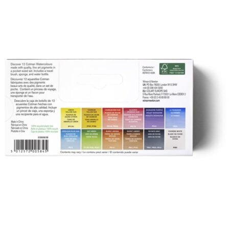 Winsor & Newton Cotman Watercolor Paint Set, Field Pocket Set, 12 Half Pan w/ Brush, Spong - Image 3