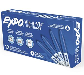 EXPO Vis-a-Vis Wet Erase Markers, Fine Point, Blue, 12 Count