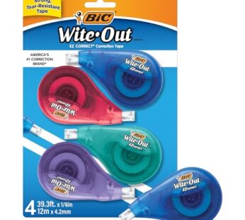 BIC White-Out Brand EZ Correct Correction Tape, 39.3 Feet, 4-Count Pack of white Correctio