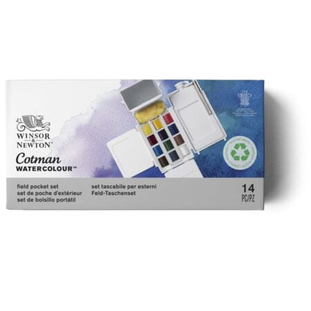 Winsor & Newton Cotman Watercolor Paint Set, Field Pocket Set, 12 Half Pan w/ Brush, Spong - Image 2