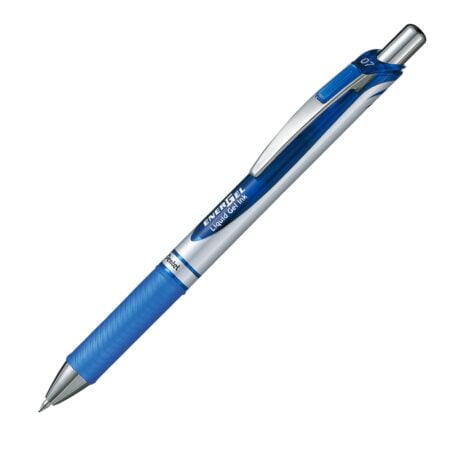 Pentel Energel Knock Ballpoint Pen, 0.7mm Triangle Tip, Siver Body with Blue Accent (BL77-