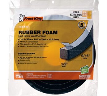 Frost King Available R930H Sponge Rubber Foam Tape 9/16-Inch, Black, 1/2″ W,9/16″ T