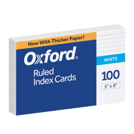 Oxford Ruled Index Cards, 5" x 8", White, 100/Pack (51)