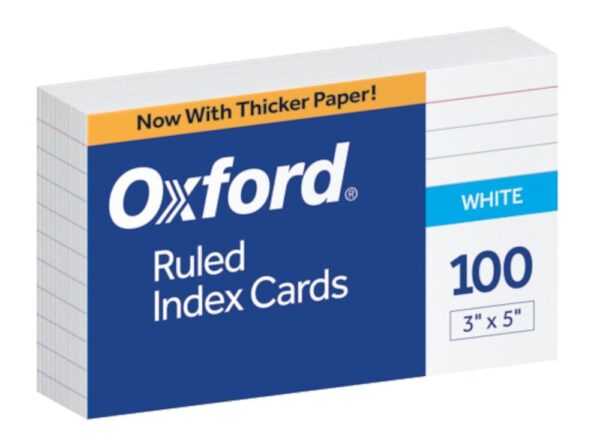 Oxford Ruled Index Cards, 3" x 5", White, 100-Pack (31)