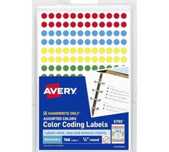 Avery Removable Color Coding Labels, 0.25 Inches, Assorted, Round, Pack of 768 (5795)