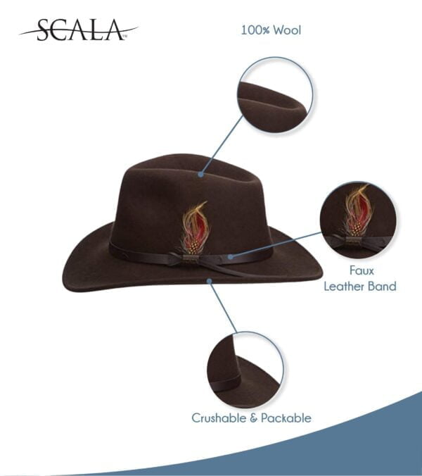 Scala Classico Men's Crushable Felt Outback Hat, Black, Large - Image 2