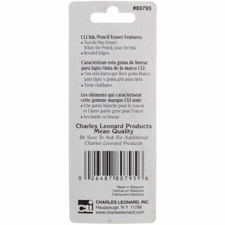 Charles Leonard 2 Sided Ink and Pencil Eraser, Gray/White (80795) - Image 2