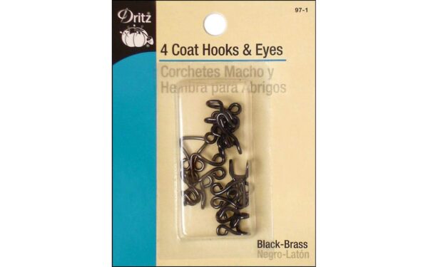 Dritz 97-1 Coat Hook & Eye Closures, Black-Brass 4-Count