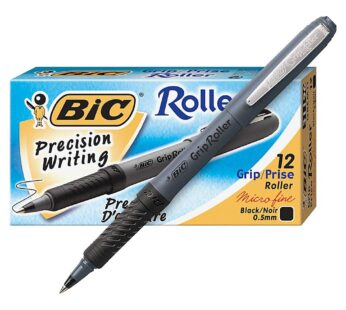 BIC Grip Stick Roller Ball Pen, Micro Fine Point (0.5 mm), Black, 12 Pens (GREM11BK)