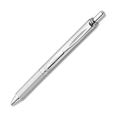 Pentel? EnerGel Alloy Retractable Gel Pens, Medium Point, 0.7 mm, Metallic Silver Barrel,