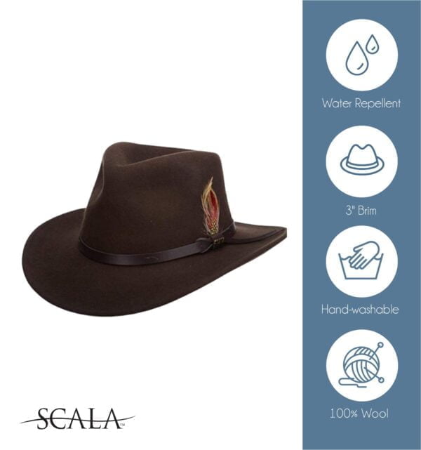 Scala Classico Men's Crushable Felt Outback Hat, Black, Large - Image 4