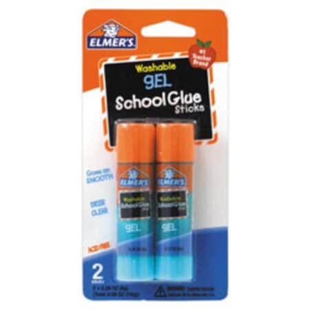 Elmer's Washable Gel School Glue Sticks, 0.28 oz Each, 2 Sticks per Pack (E518)