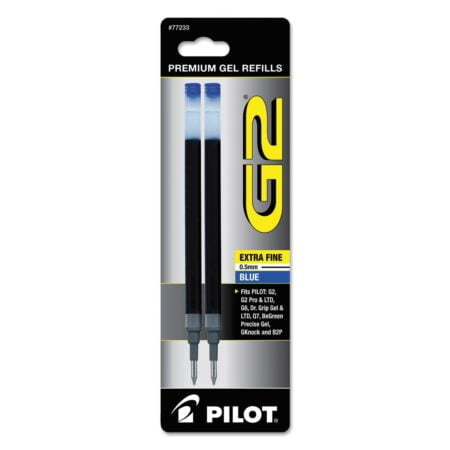 Pilot, G2 Gel Ink Refills, Extra Fine Point 0.5 mm, Blue, Pack of 2