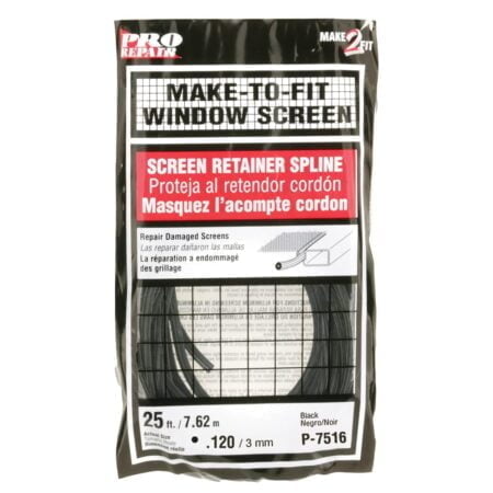 Prime-Line P 7516 0.120 In. x 25 foot, Black Spline (1 Roll)