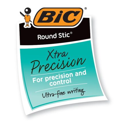 BIC Round Stic Xtra Precision Ball Point Pen, Black, 12 Pack - Image 4