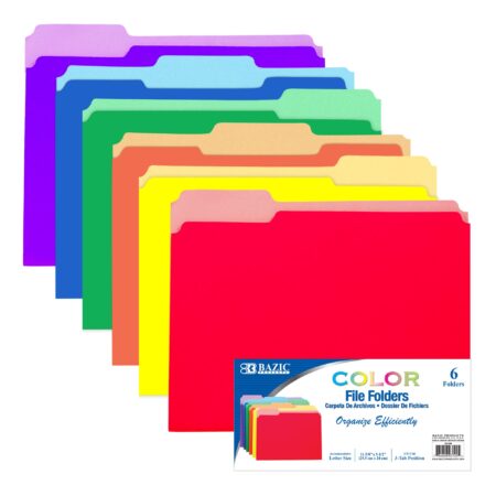 BAZIC Manila File Folder 1/3 Cut Letter Size, Assorted Color Left Right Center Tabs Positi