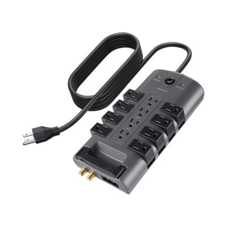 Belkin Surge Protector Power Strip w/ 8 Rotating & 4 Standard Outlets - 8ft Sturdy Extensi