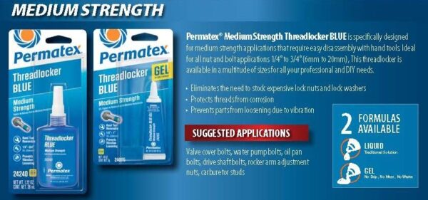 Permatex 24010 Medium Strength Threadlocker Blue Gel, 10 g Gel Twist Applicator - Image 6