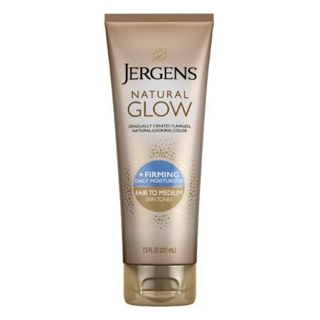 Jergens Natural Glow +FIRMING Self Tanner, Sunless Tanning Lotion for Fair to Medium Skin