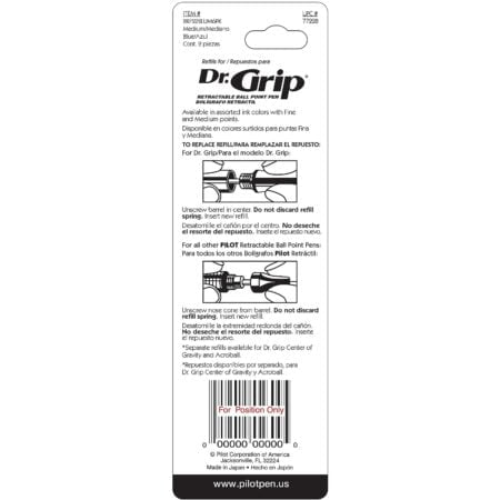 PILOT Dr. Grip Ballpoint Ink Refills for Retractable Pens, Medium Point, Blue Ink, 2-Pack - Image 4