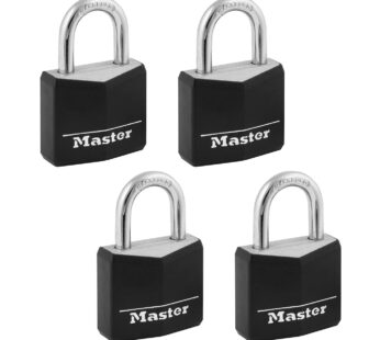 Master Lock Covered Aluminum Padlock with Key, Black, 4 Pack, 131Q