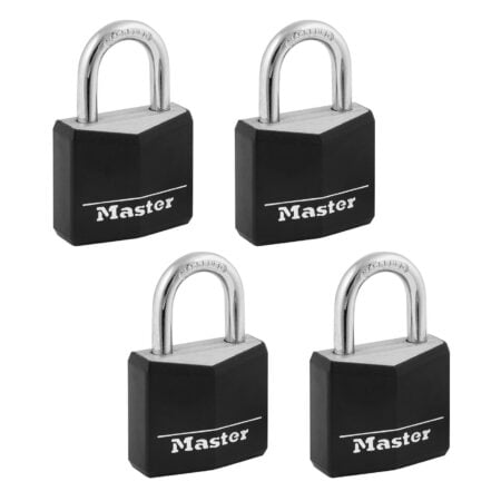 Master Lock Covered Aluminum Padlock with Key, Black, 4 Pack, 131Q