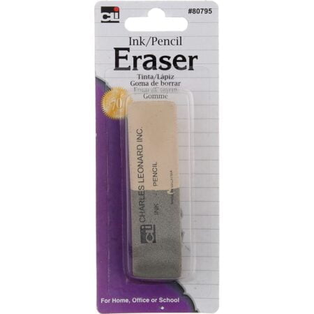 Charles Leonard 2 Sided Ink and Pencil Eraser, Gray/White (80795)