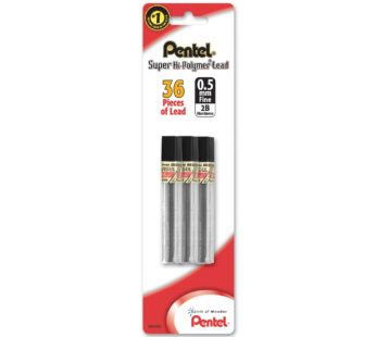 Pentel? Super Hi-Polymer? Leads, 0.5 mm, 2B, 12 Leads Per Tube, Pack of 3 Tubes