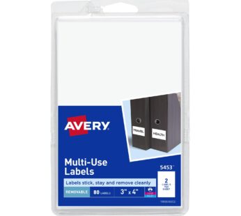 Avery Self-Adhesive Removable Labels, 3 x 4 Inches, White, 80 per Pack (5453)