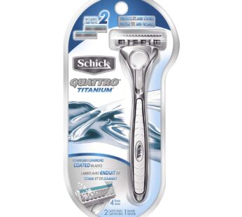 Schick Quattro Razor & Cartridges, Titanium Coated Blades, 1 Razor, 2 Cartridges , Packagi