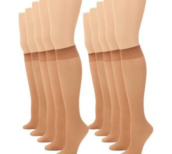 No nonsense Women’s Sheer Knee High Value Pack with Comfort Top, Tan – 10 Pair Pack, Regul